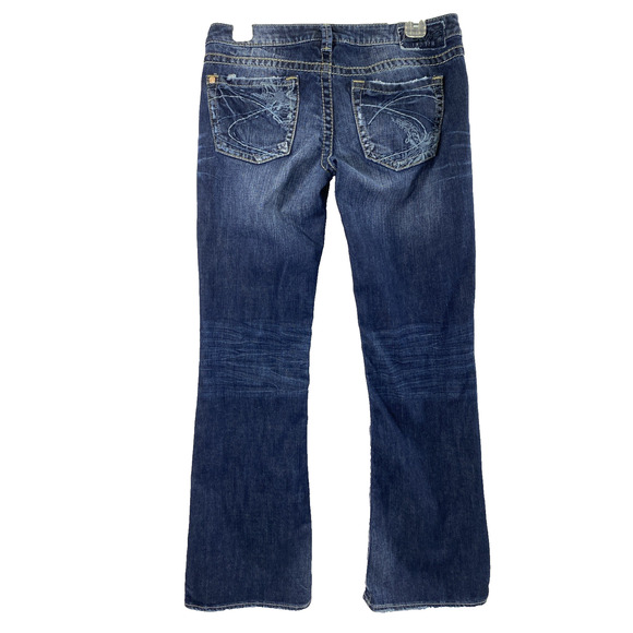 Silver Alex Jeans Womens Size 29 Distress Destroyed Dark Wash Denim Low Rise - Picture 2 of 15